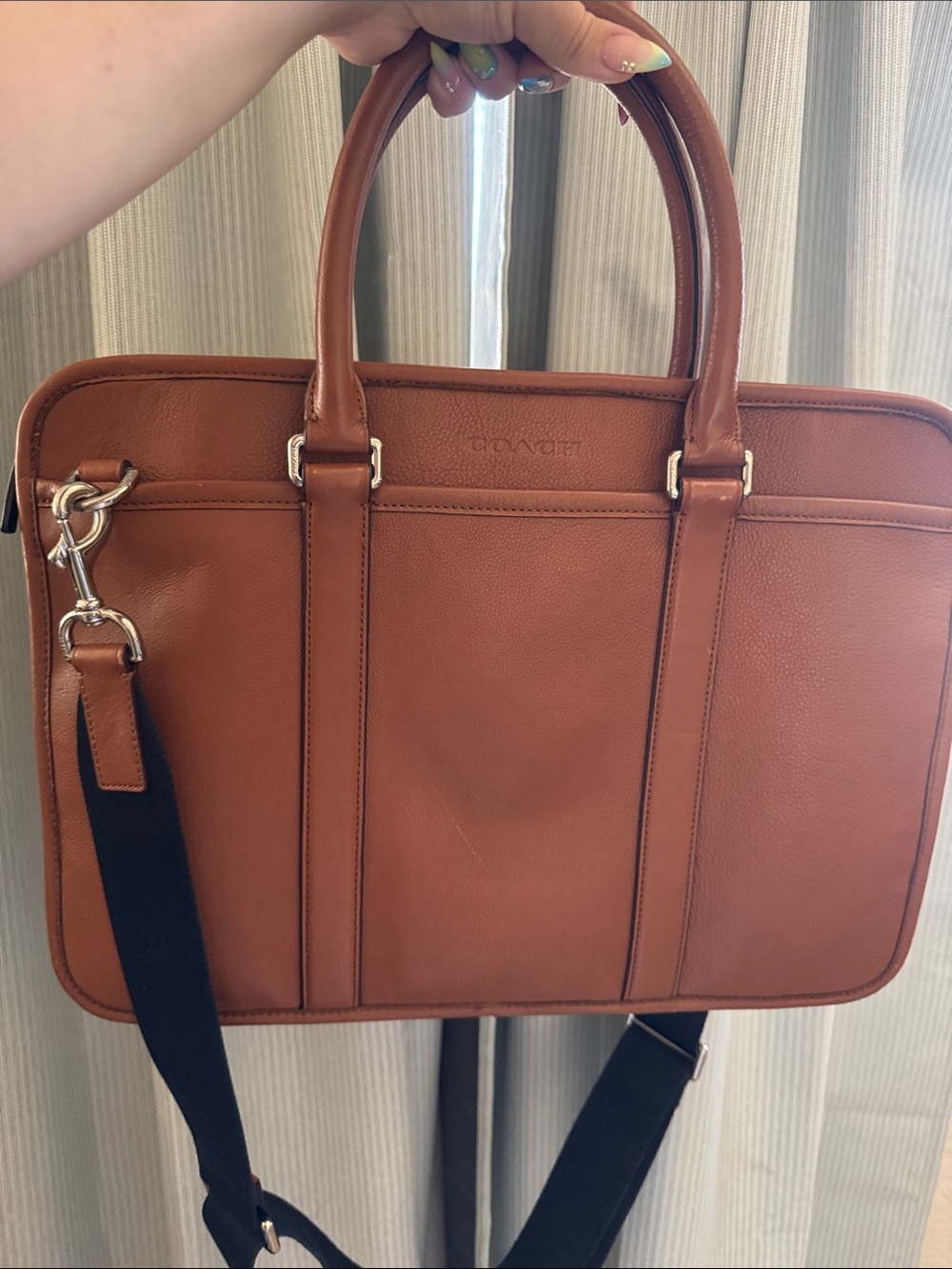 Coach Men's Tan Leather Laptop Briefcase with Black Strap - Picture 2 of 5
